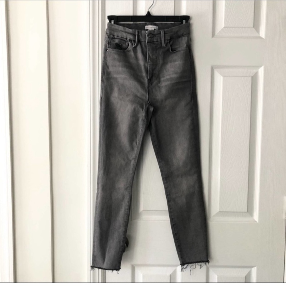 Good American Grey Raw Hem Good Waist Super Skinny Ankle Crop Jeans 6/28